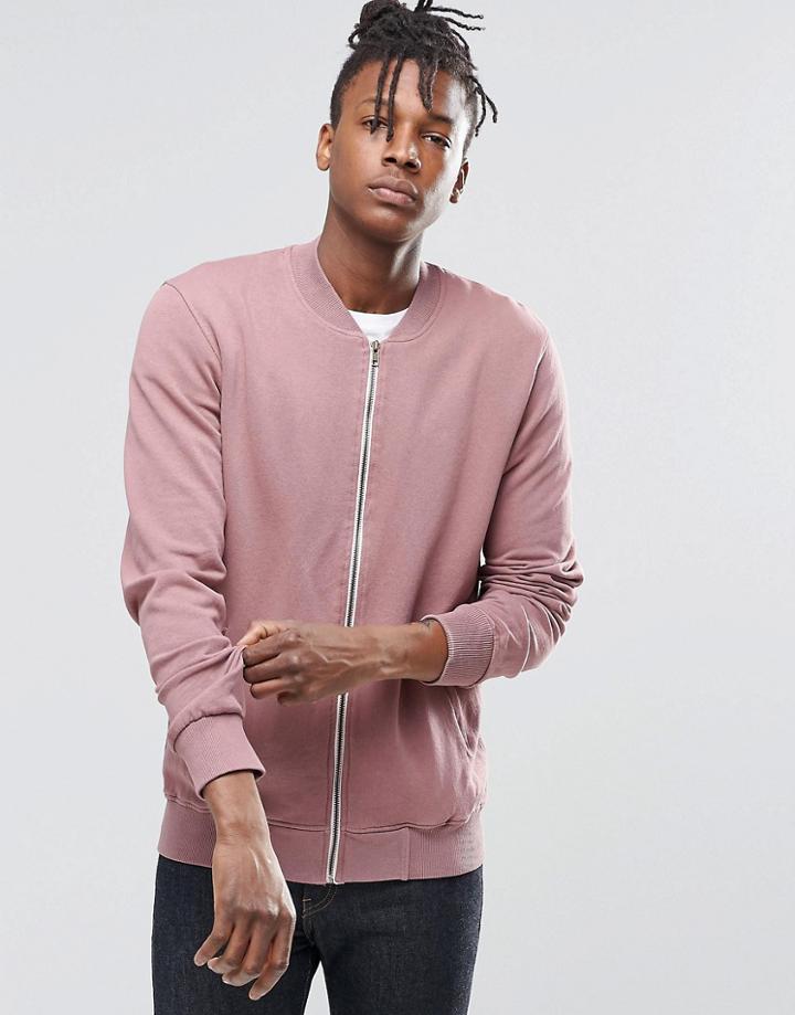 Pull & Bear Jersey Bomber Jacket In Pink - Pink