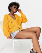 Daisy Street Oversized Cardigan With Daisy Embroidery In Knit Set-yellow