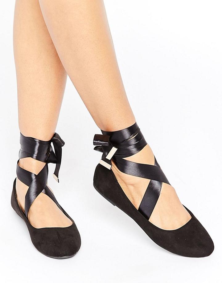 Raid Tie Up Black Ballet Flats - Black