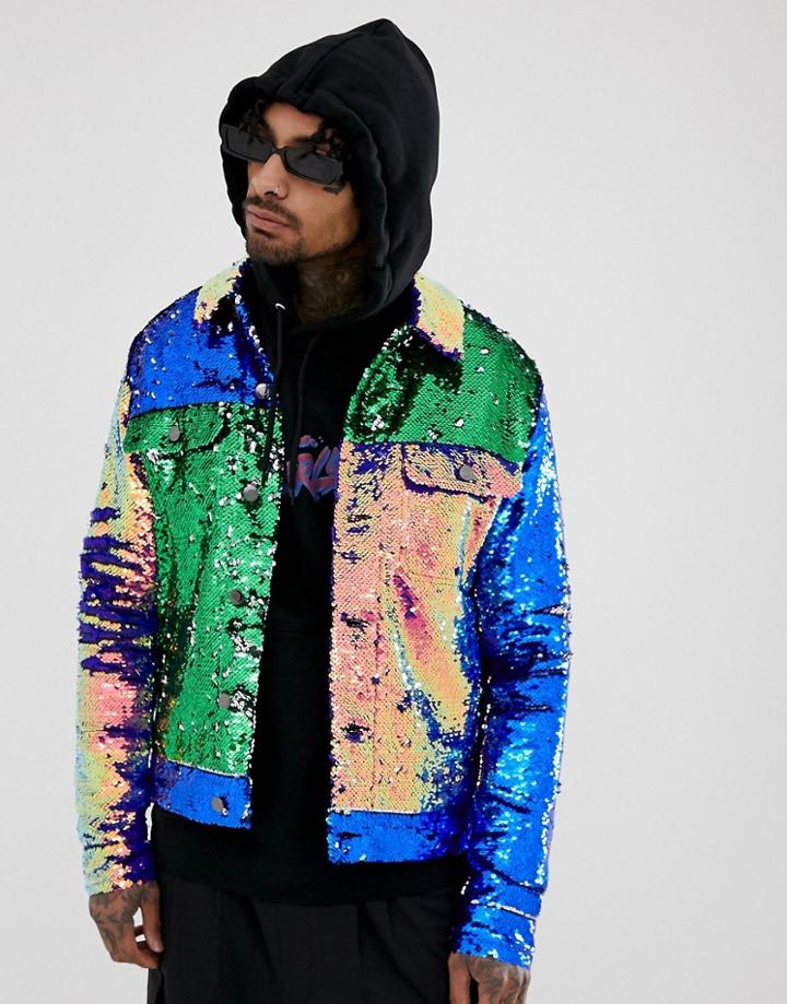 Asos Design Festival Western Jacket With Cut And Sew Sequins - Multi
