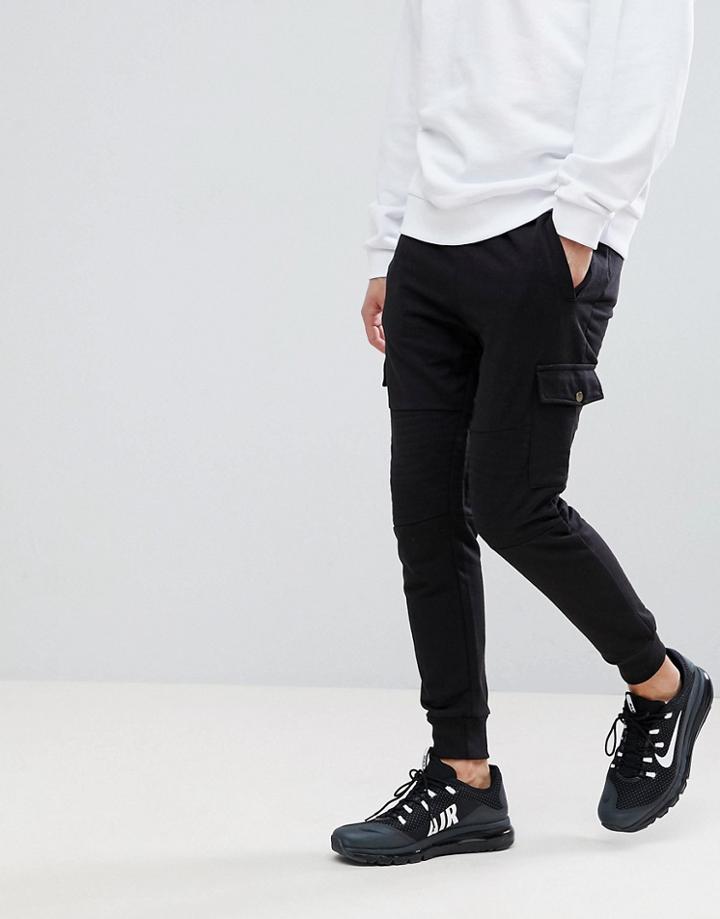 Boohooman Skinny Fit Biker Joggers In Black - Black