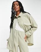 Heartbreak Oversized Shirt In Sage Green Stripe -set