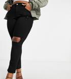 Naanaa Plus Ripped Knee Skinny Jeans In Black