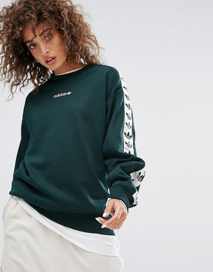Adidas Originals Tnt Tape Crew Neck Sweat In Green - Green