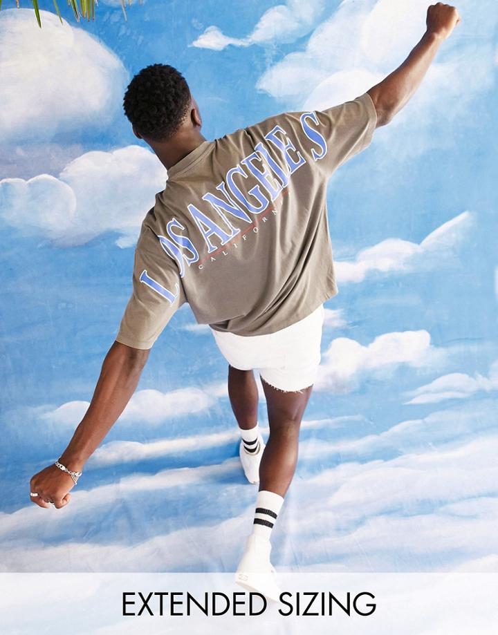 Asos Design Oversized T-shirt In Washed Gray With Collegiate Back Print