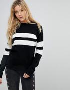 Daisy Street Relaxed Sweater With Sport Stripe - Black