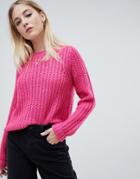Noisy May Cable Knit Sweater-pink