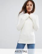Asos Tall Chunky Sweater With Deep Cuff - Cream