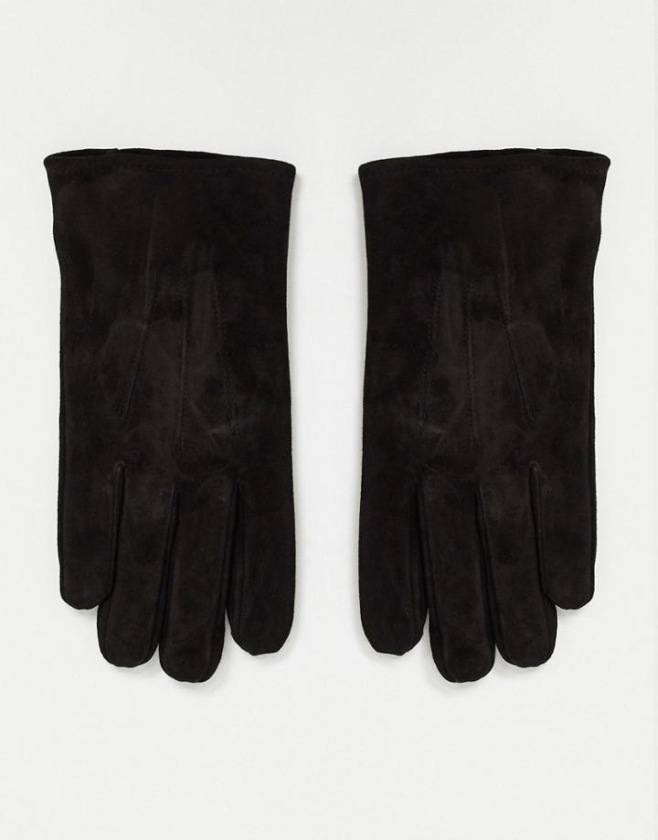 Asos Design Gloves In Black Suede