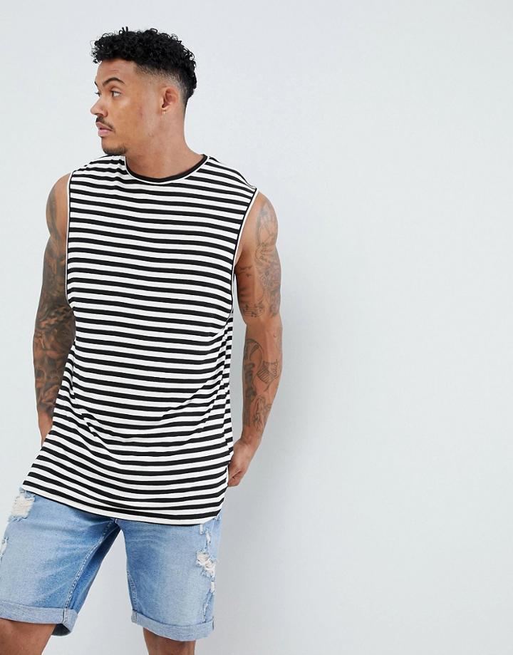 Boohooman Tank In White Stripe - White