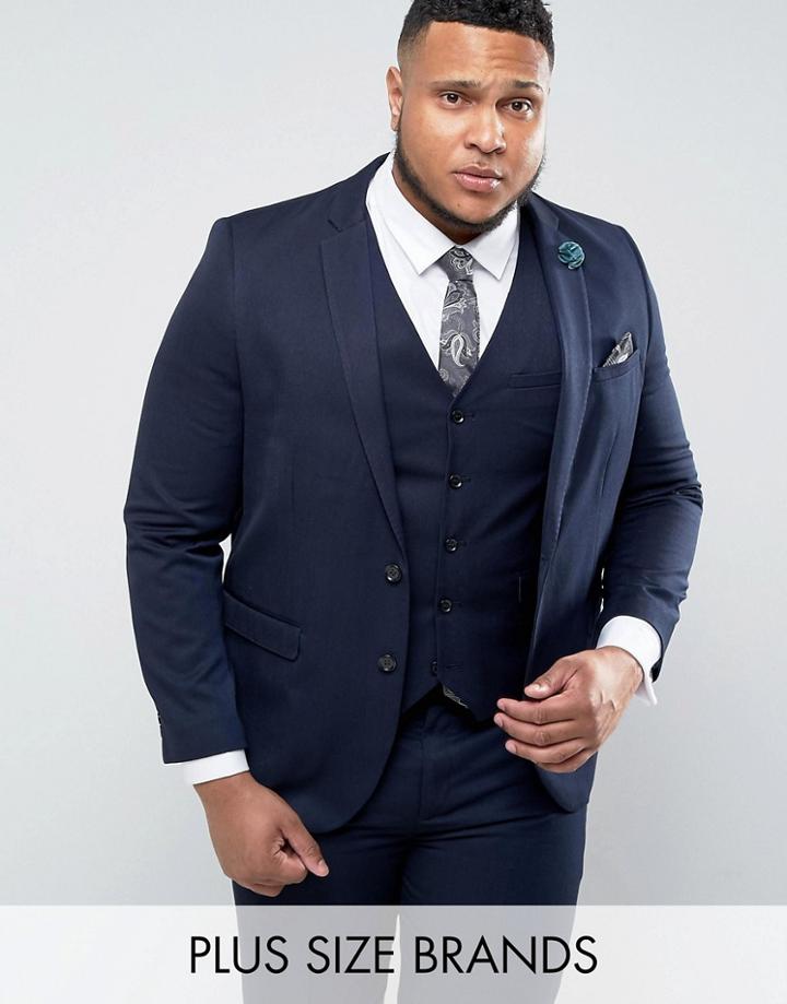 Harry Brown Plus Plain Suit Jacket - Blue