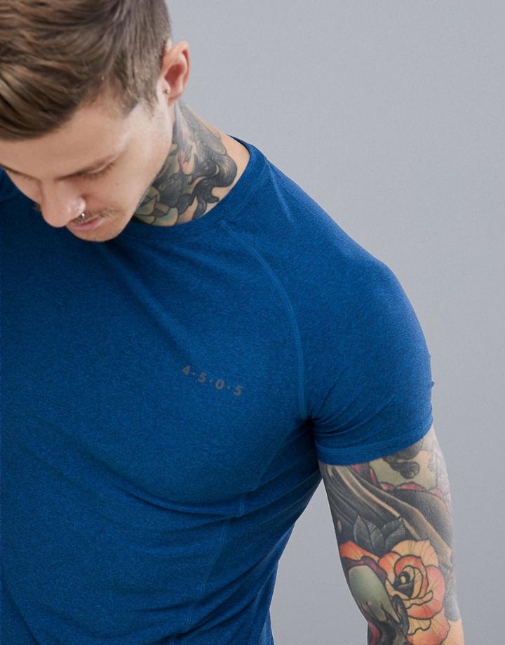 Asos 4505 Muscle T-shirt With Quick Dry In Blue Twisted Yarn - Blue