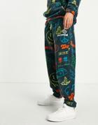 Asos Daysocial Oversized Sweatpants In All Over Print Polar Fleece In Navy - Part Of A Set