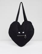 Lazy Oaf Heart Shaped Cotton Zipper Bag - Black
