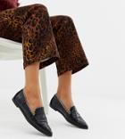 River Island Croc Embossed Loafers With Stud Detail In Black - Black