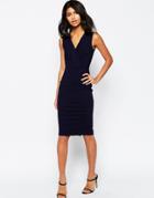 Asos Pencil Dress With Panel Detail - Navy