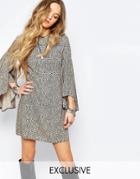 Reclaimed Vintage 70's Big Bell Sleeve Mini Dress In Floral Print - Multi