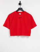 Nike Icon Clash Houndstooth Cropped T-shirt In Red/black