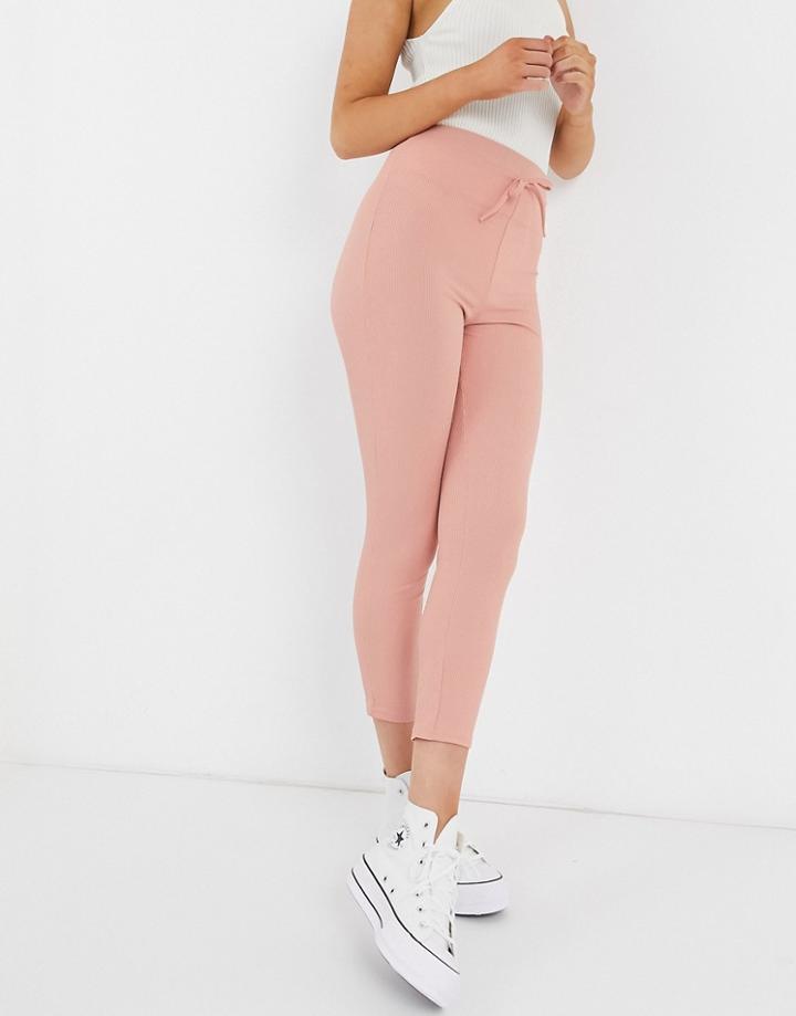 In The Style X Demi Jones Skinny Sweatpants In Soft Coral-orange