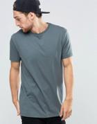 Asos Longline T-shirt With Crew Neck In Slate - Blue