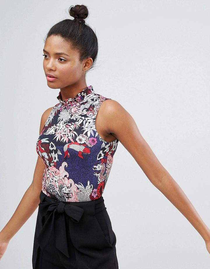 Monki High Neck Printed Crop Top - Multi