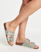 New Look Double Buckle Slides In Light Green