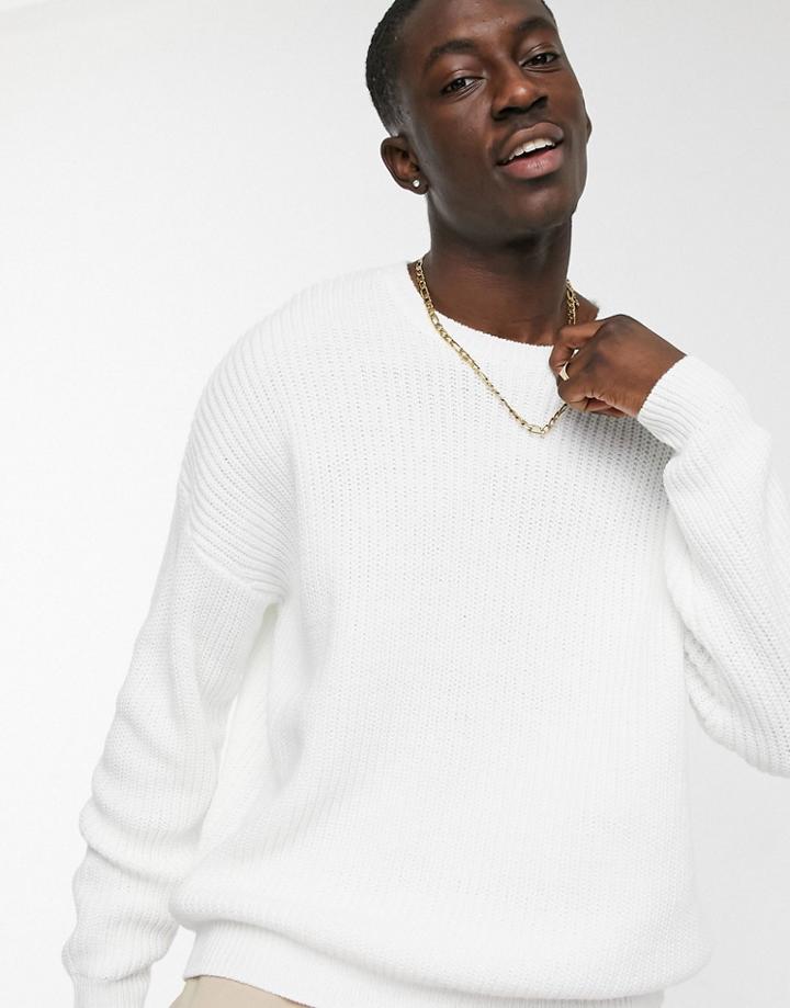Asos Design Oversized Fisherman Ribbed Knit Sweater In White