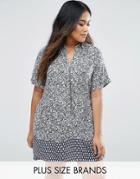 Koko Plus Tunic Dress In Floral Print - Navy