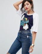 Love Moschino Care Rainbow Print Baseball T-shirt - White