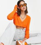 Collusion Knitted Super Crop Cardigan In Orange-white