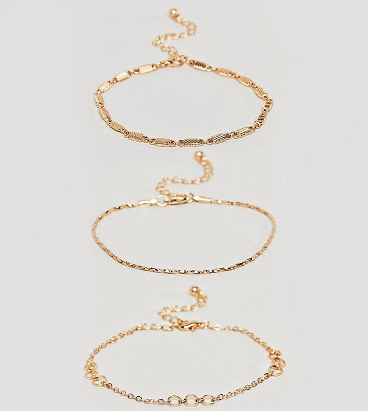 Asos Design Curve Bracelet Pack Of 3 With Cut Link And Twist Chain Detail In Gold - Gold