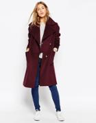 Asos Coat In Oversized Fit With Paneled Collar - Berry