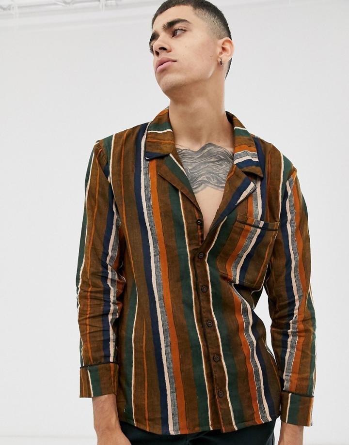 Sacred Hawk Long Sleeve Shirt In Rust Stripe-orange