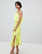 Asos Design Ruffle Midaxi Dress In Sequin-green