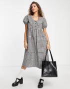 Topshop Collar Gingham Midi Dress In Mono-multi