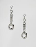 Asos Design Earrings With Hardware Link Chain And Open Circle In Silver - Silver