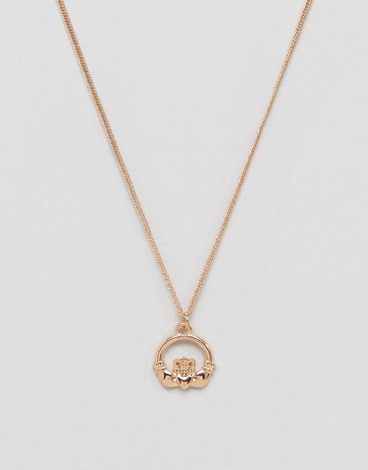 Asos Design Necklace In Gold With Claddagh Pendant - Gold