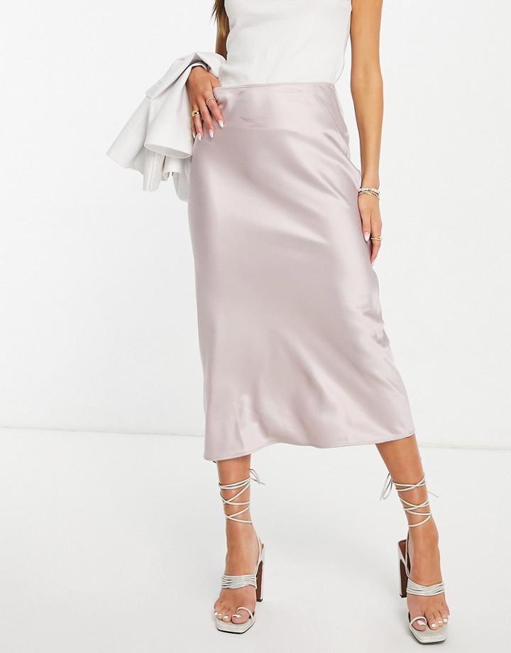 Topshop Satin Bias Midi Skirt In Mink-neutral