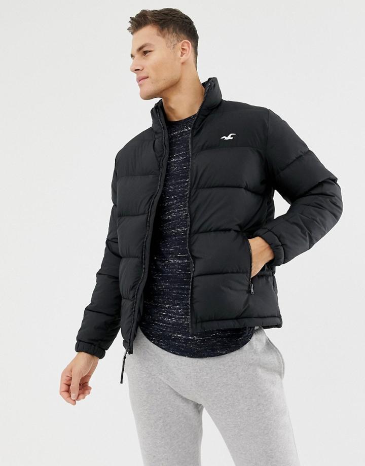 Hollister Icon Logo Puffer Jacket In Black - Black
