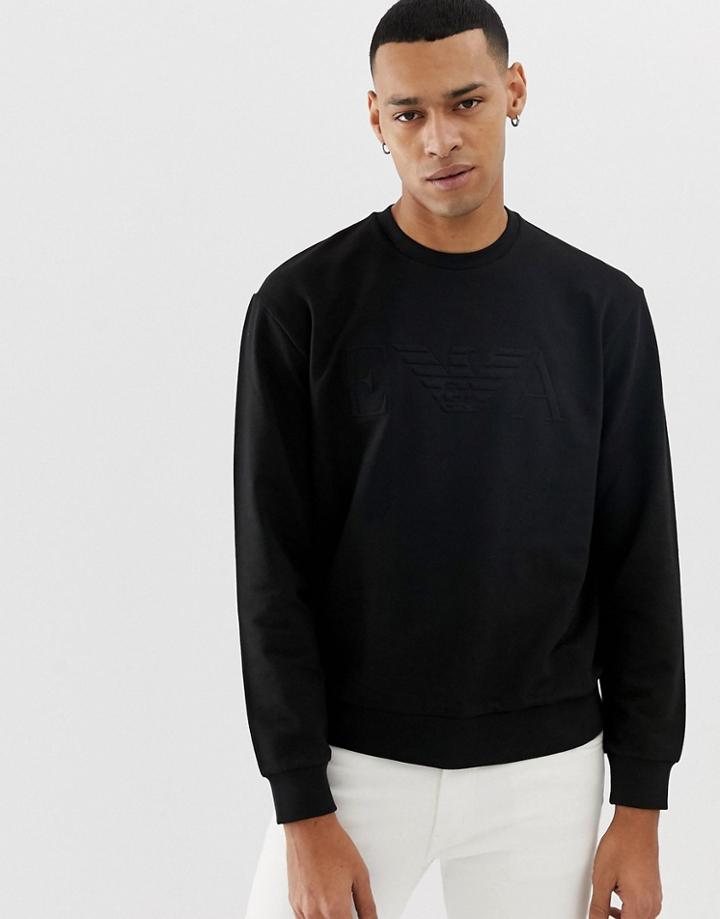 Emporio Armani Embossed Logo Crew Neck Sweat In Black