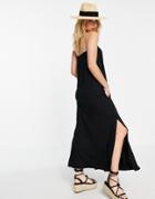 Asos Design Bandeau Maxi Sundress With Pockets In Black