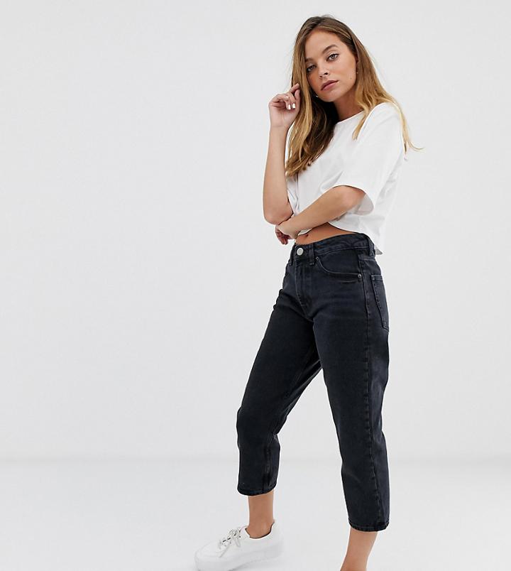 Asos Design Petite Florence Authentic Straight Leg Jeans In Washed Black - Black