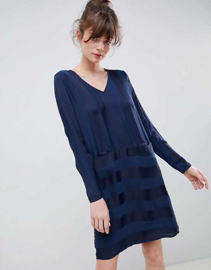 Ichi Stripe Shift Dress - Navy