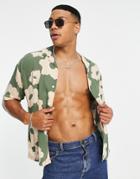 Pull & Bear Flower Print Shirt In Khaki-green