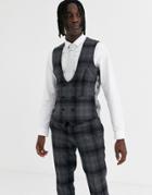 Twisted Tailor Super Skinny Fit Suit Vest In Wide Gray Check