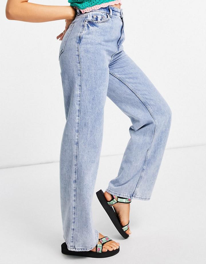 New Look Acid Wash Wide Leg In Light Blue-blues