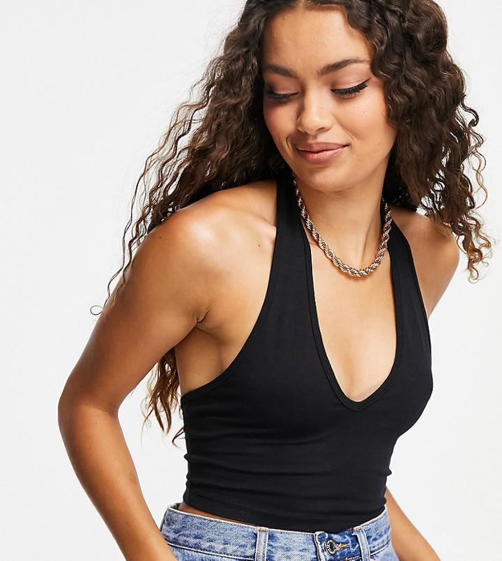 Asos Design Petite Halter Neck Crop Top In Black