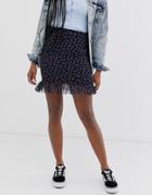 Daisy Street Mini Skirt With Frill Hem In Vintage Floral-navy