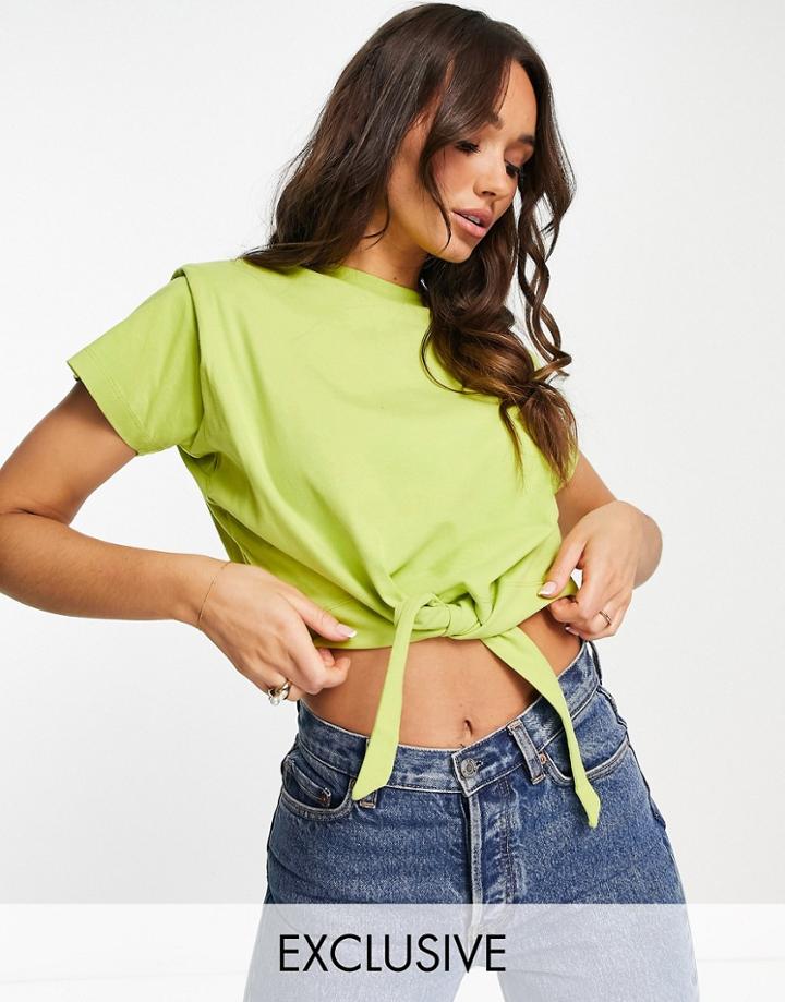 Allsaints X Asos Exclusive Coni Crop Tied Tee In Lime-green