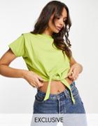 Allsaints X Asos Exclusive Coni Crop Tied Tee In Lime-green